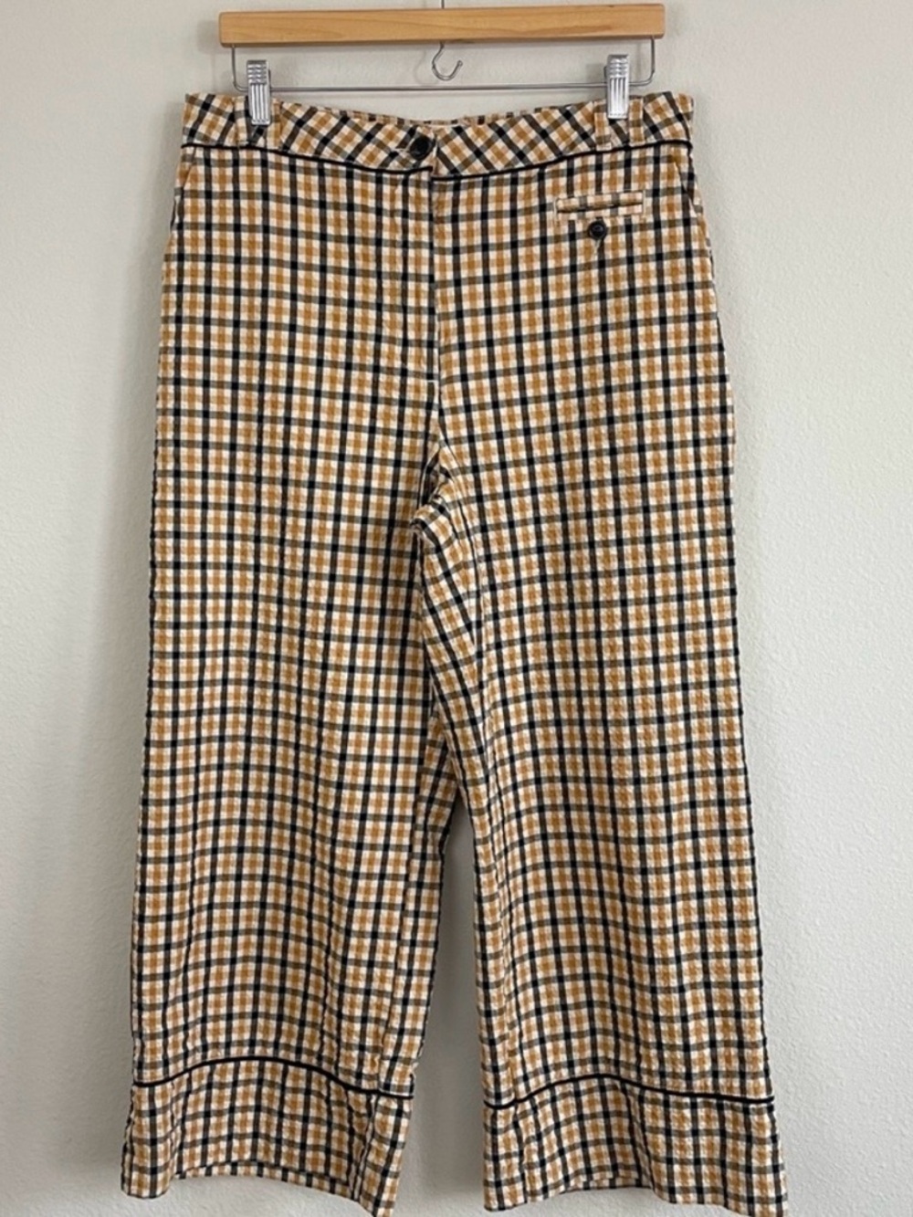 Maeve High-Rise Seersucker Wide Leg Plaid Trousers Size 12 by Anthropologie